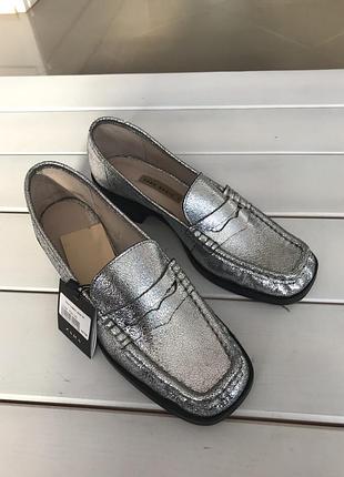 Серебрянные кожаные лоферы zara 37 38