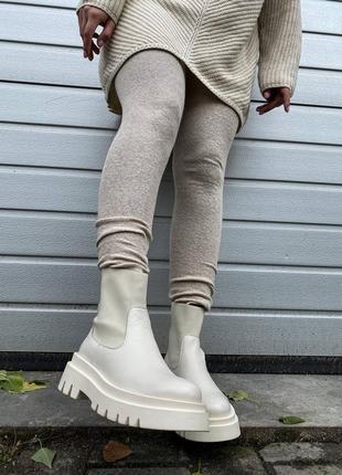 Теплые ботинки челси на резинке,сапоги молочные кожаные женские зимние (зима 2022-2023) для женщин,удобные,комфортные,стильные8 фото