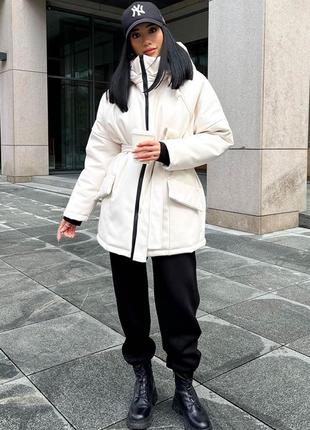 Жіноча зимова тепла куртка екошкіра чорний колір s, m, l, xl6 фото