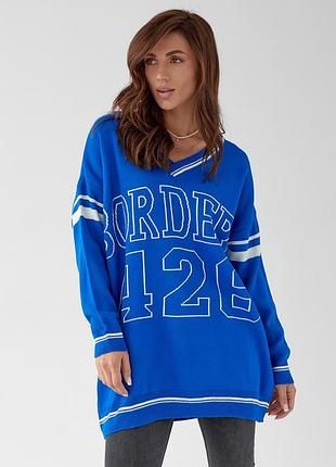 💙подовжений жіночий пуловер оверсайз з написом💛