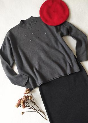 Серая шерстяная юбка миди