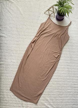 Платье миди на тонких бретельках,в рубчик,размер s-m