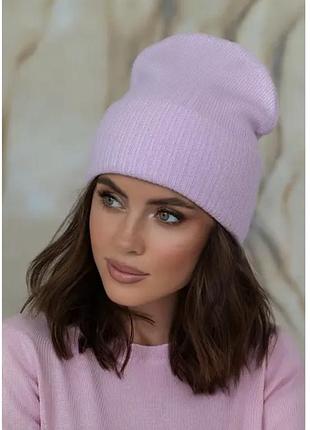 Сиреневая шапка с подворотом