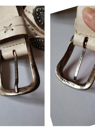 Кожаный ремень с металлическими кабошонами винтаж ремень из натуральной кожи7 фото