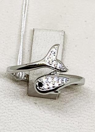 Кольцо серебряное с кубическим цирконием "дельфин" 16,5 2,34 г4 фото