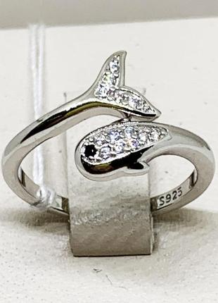 Кольцо серебряное с кубическим цирконием "дельфин" 16,5 2,34 г5 фото