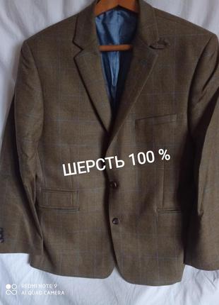 Т15. вовняний зелений в клітинку чоловічий піджак блейзер шерсть вовна