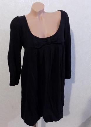 Платье-туника черное с бантом можно беременным низ на резинке присобран размер 48-50