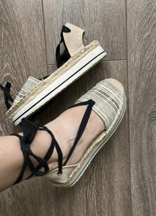 Dorothy perkins 38рр 25 см стелька эскадрильи босоножки текстиль лен мешковина на платформе лента завязка по ножке