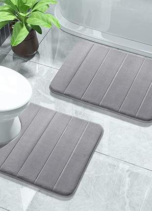 Набір килимків для ванної та туалету з ефектом пам'яті 2 шт (40 х 60 см та u-подібний 50 х 50 см) сірий -1 фото