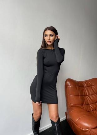 Базова чорна сукня з довгим рукавом по фігурі ідеальна стильна трендова плаття міні8 фото