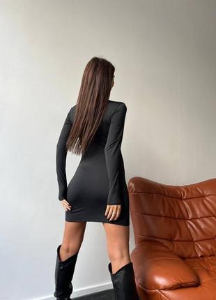 Базова чорна сукня з довгим рукавом по фігурі ідеальна стильна трендова плаття міні3 фото