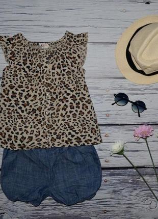 3 - 4 года 104 см h&m натуральная рубашка блузка блуза для модниц легкая леопард1 фото