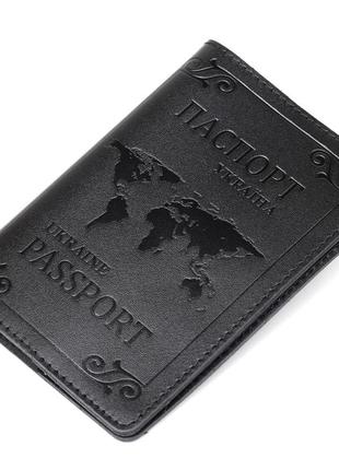 Шкіряна обкладинка на паспорт із картою та рамкою shvigel 13982 чорна