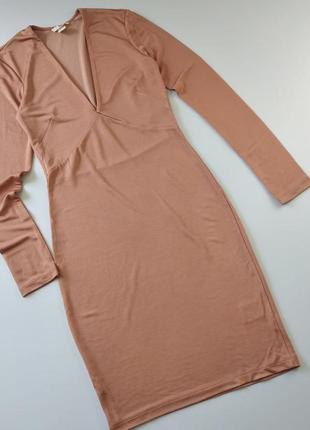 Платье h&m трикотажное телесного цвета с длинным рукавом s