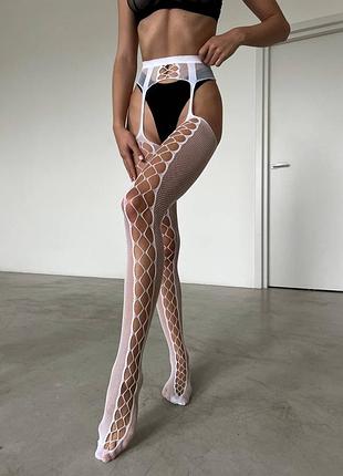 Женские черные колготки-чулки в сеточку