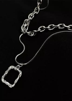 Стильна модна трендова підвіска чокер цепочка кольє двошаровий ланцюжок сріблястий кулон вінтаж ретро6 фото