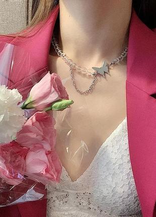 Стильна модна трендова підвіска чокер цепочка кольє намисто зі метеликом підвіска в стилі панк рок хіп хоп