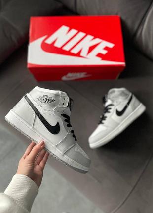 Зимові кросівки nike air jordan 1 retro white grey black1 фото