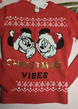 Красивый новогодний свитер микки и минни c&a для девочки 14+ лет или женский