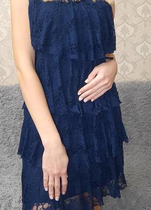 Сукня жіноча. темно синя вечірня  сукня. сарафан с рюшами. кружевной сарафан