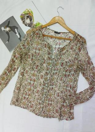 Шелковая блузка рубашка цветочный принт бохо massimo dutti