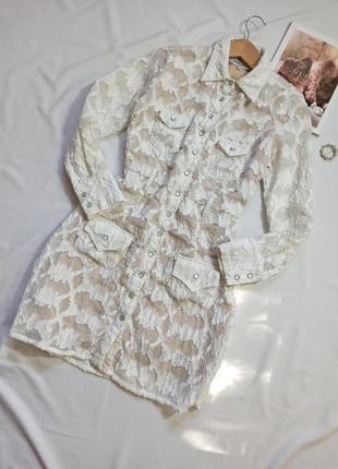 Шикарное платье рубашка с сеточкой и вышивкой/футляр