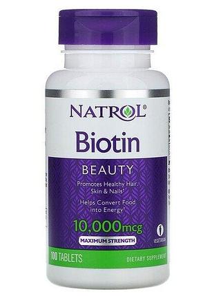 Natrol, біотин, максимальна сила дії, 10 000 мкг, 100 таблеток