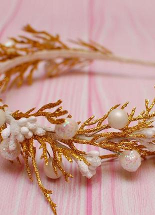 Новорічний обруч ободок метелиця хурделиця біло-золотий2 фото