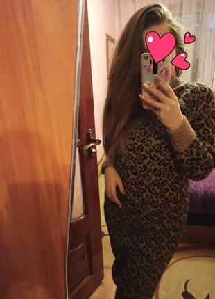 Знижка 🔥🔥🔥класне стильне плаття в принт леопард колір бежевий/чорний3 фото