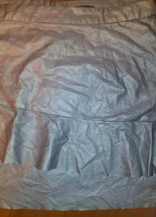 Крутая кожаная юбка серебрo2 фото
