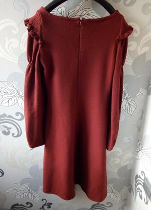 Теплое бордовое шерстяное платье марсала4 фото