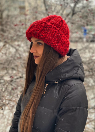 Шапка,шапка ручної роботи,об'ємна шапка,в'язана шапка,зимова,тепла 2