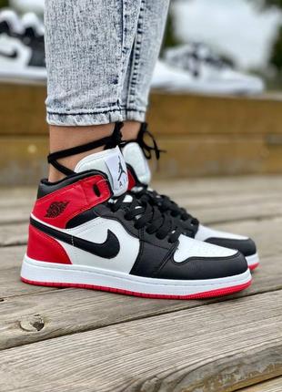 Жіночі кросівки nike air jordan 1 retro mid red fur ❄️зима хутро / smb