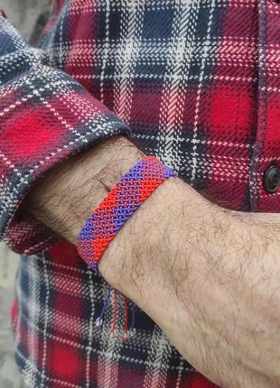 Чоловічий браслет ручного плетіння макраме "мерет" charo daro (помаранчево-фіолетовий)1 фото