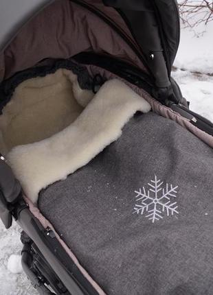 Конверт зимовий baby comfort подовжений у коляску/сані льон темно-сірий2 фото