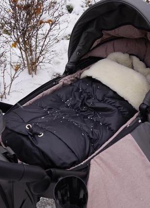 Конверт зимовий baby comfort подовжений у коляску/сані плащівка чорний3 фото