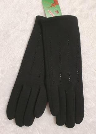 Трикотажные женские перчатки с сенсорным пальцем и декоративним елементом из бисера (полоски)  boxing6 фото