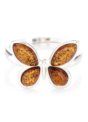 Кольцо с янтарем серебряное "бабочка"