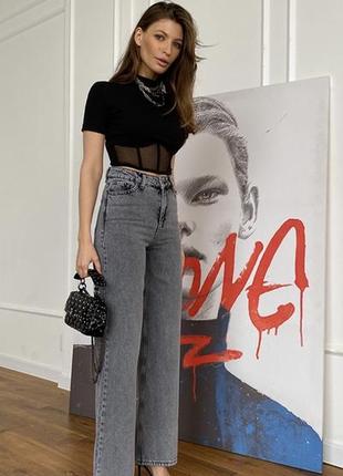 Джинси графітового кольору wide leg