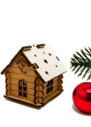 Ёлочная игрушка деревянный домик 7см (без свечи) новогоднее елочное украшение на елку из дерева мдф дом3 фото