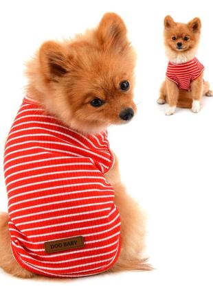 Костюм (футболка) для собак та котів у смужку, розмір s, червоний1 фото