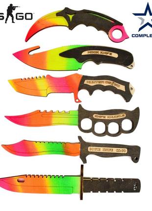 Повний набір дерев'яних ножів 6 шт ігри counter-strike cs go кс го, кольорові градієнт ніж з дерева фанери