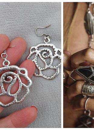 Серьги в стиле трайбл *серебро антик в виде розы