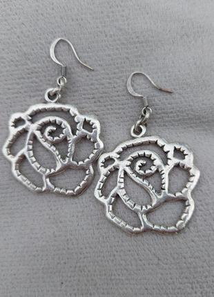 Серьги в стиле трайбл *серебро антик в виде розы8 фото