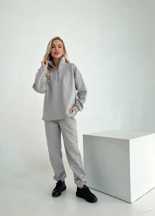 Жіночий якісний спортивний костюм теплий оверсайз чорний сірий бежевий зимовий
