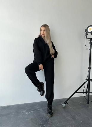 Жіночий якісний спортивний костюм теплий оверсайз чорний сірий бежевий зимовий