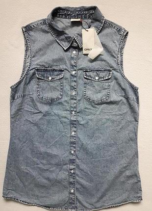 Фирменная джинсовая варёная рубашка без рукавов на кнопках only