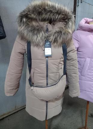 Пальто екокожа зимнее для девочек р 128 - 1462 фото