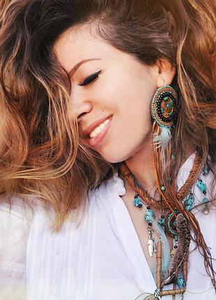 Сонце сережки, ацтекський камінь сонця, календар майя етно бохо essence cult шаманські